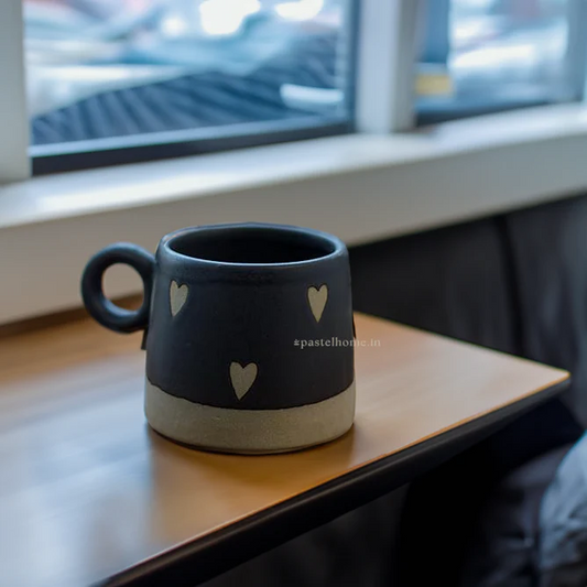 Black Heart Ceramic Coffee Mug – Minimalist Aesthetic Tea Cup